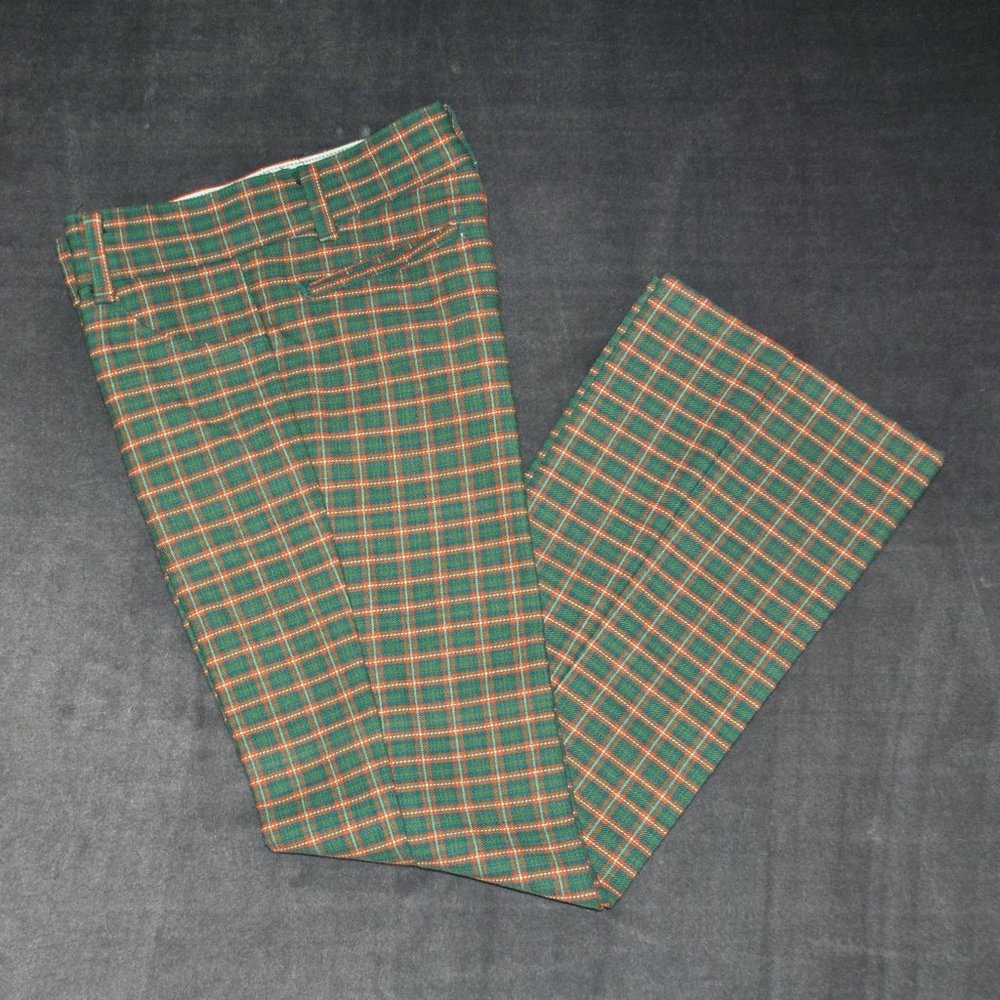 Vintage Sears Perma Prest Pants Boys Size 12 Green Plaid Toughskins Trousers